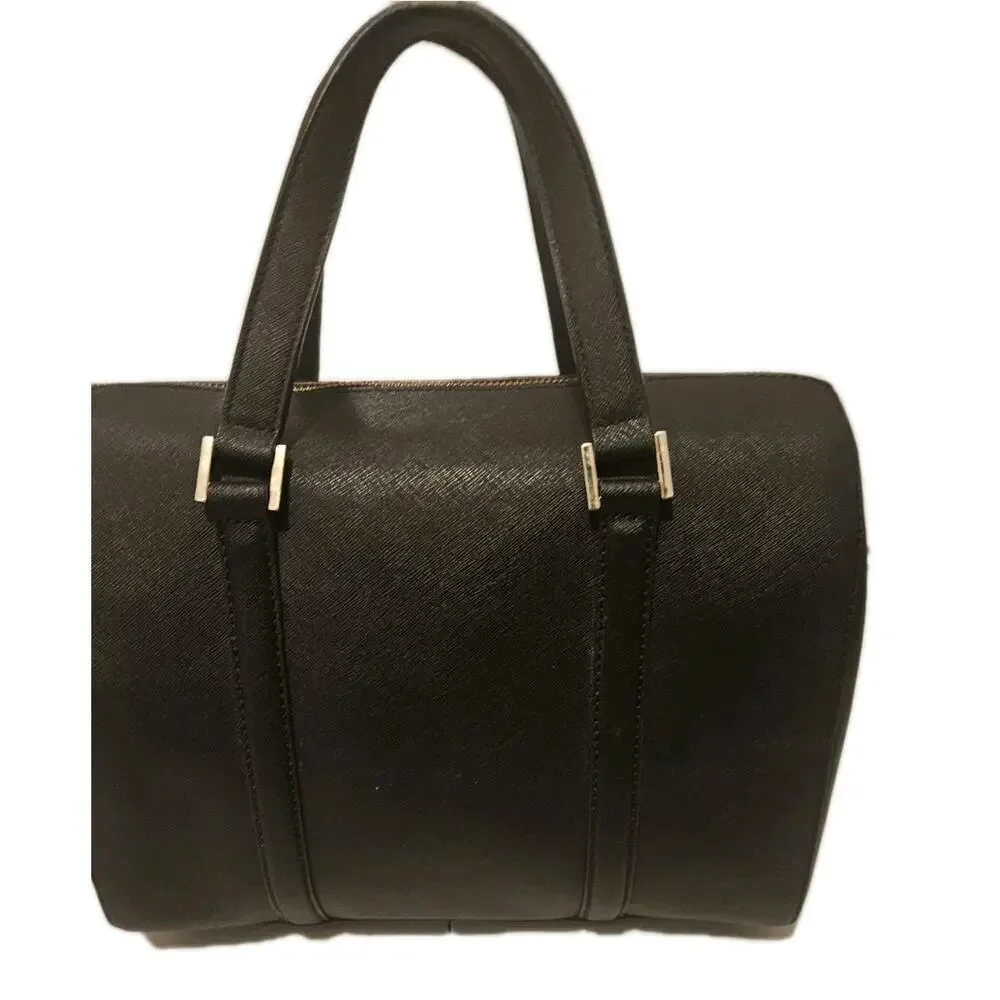 Kate Spade Women Black Geometric Saffiano Leather Satchel Top Handle Medium Bag